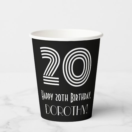 20e verjaardag — Art Deco Geïnspireerde look "20" Papieren Bekers (Achterkant)