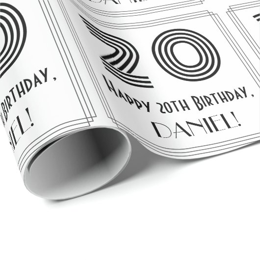 20e verjaardag: Art Deco geïnspireerde stijl "20" Cadeaupapier (Rol Hoek)