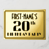 20e verjaardag: Art Deco Kijk "20" en naam Folie Uitnodiging (Voorkant)