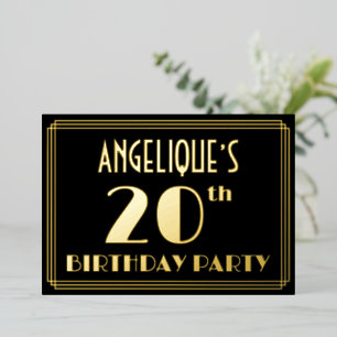 20e verjaardag: Art Deco Kijk "20", met naam Folie Uitnodiging