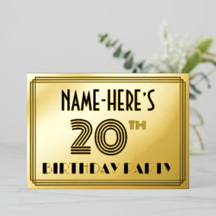 20e verjaardag — Art Deco Style "20" en naam Folie Uitnodiging