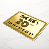 20e verjaardag — Art Deco Style "20" en naam Folie Uitnodiging (Gedraaid)