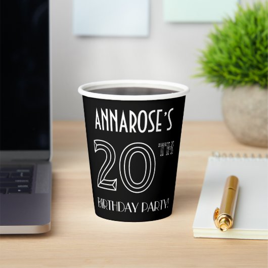 20e verjaardag: Art Deco Style + aangepaste naam Papieren Bekers (Insitu)