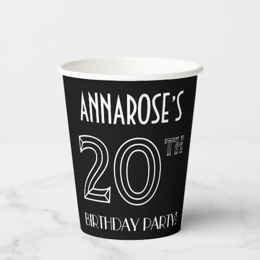 20e verjaardag: Art Deco Style + aangepaste naam Papieren Bekers (Achterkant)