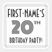 20e verjaardag: Art Deco Style + aangepaste naam Vierkante Sticker (Voorkant)