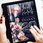 20e verjaardag blauw roze hiel champagne kaart