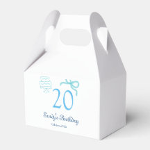 20e verjaardag blauwe strik cake naam datum pastel