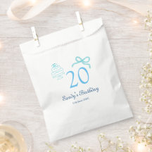20e verjaardag blauwe strik cake naam datum pastel