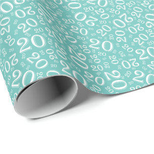 20e verjaardag Blauwgroen & White Number Pattern 2 Cadeaupapier
