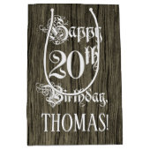 20e verjaardag: Fancy, Faux Wood Kijk + Aangepaste Medium Cadeauzakje (Voorkant)