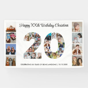 20e verjaardag feest nummer 20 fotocollage spandoek