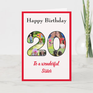 20e verjaardag Fotocollage Zuster Unieke Keepsake Kaart