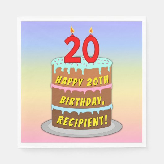 20e verjaardag: Fun Cake and Candles + Custom Name Servet (Voorkant)