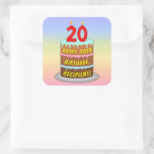 20e verjaardag: Fun Cake and Candles + Custom Name Vierkante Sticker (Tas)