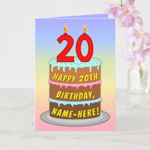 20e verjaardag — Fun Cake & Candles, w/ Eigen naam Kaart