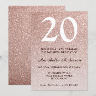 20e verjaardag Glam Roze Rose Gold Glitter Ombre Kaart