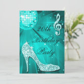 20e verjaardag Glitter Hakken en Teal Disco Bal Kaart (Staand voorkant)