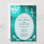 20e verjaardag Glitter Hakken en Teal Disco Bal Kaart (Achterkant)