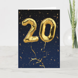 20e verjaardag Gold Mylar ballon en Confetti Card Kaart