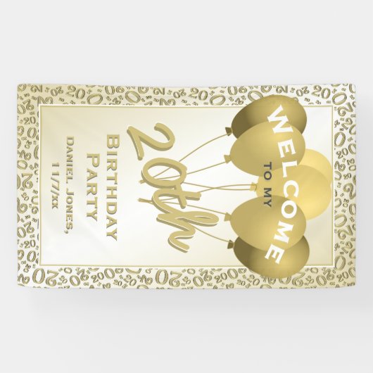 20e verjaardag Gold Random Number Patroon 20 Spandoek (Horizontaal)