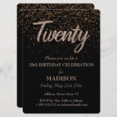 20e verjaardag Gouden Glitter Kaart (Voorkant / Achterkant)