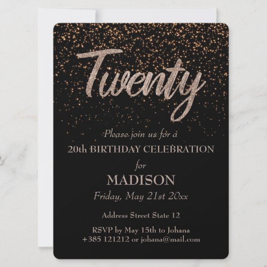 20e verjaardag Gouden Glitter Kaart (Voorkant)