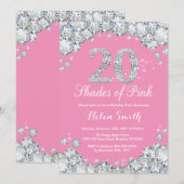 20e verjaardag Invitation roze en Silver Diamond Kaart (Voorkant / Achterkant)