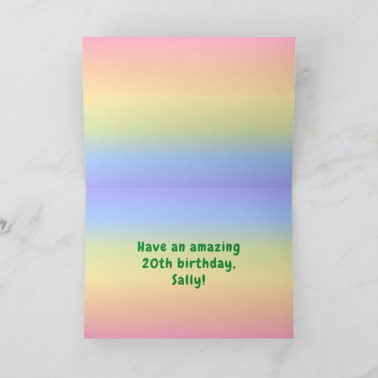 20e verjaardag: kleurrijke regenboog # 20, aangepa kaart (Binnen)