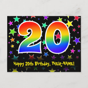 20e verjaardag: leuk sterrenpatroon, regenboog 20, briefkaart