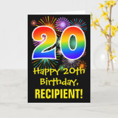 20e verjaardag: leuk vuurwerkpatroon + regenboog 2 kaart (Gele Bloem)