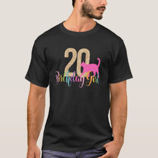 20e Verjaardag Meisje Kat Feest Regenboog Kat Twin T-shirt