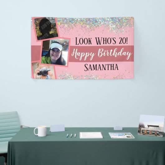 20e verjaardag Meisje Kijk eens wie glitter roze i Spandoek (Beurs)