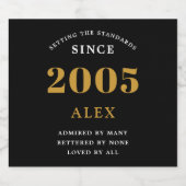 20e Verjaardag Naam 2005 Zwart Goud Elegant Chic Sparkling Wijnetiket (Enkel label)