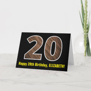 20e verjaardag: Naam + Faux Wood Grain Patroon "20 Kaart