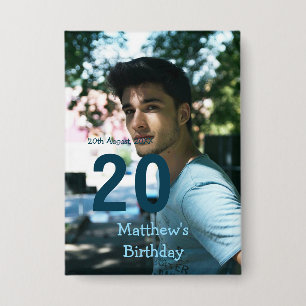 20e verjaardag naam foto datum man blauw wit s button