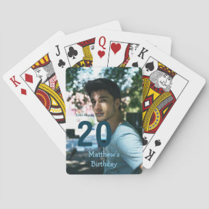 20e verjaardag naam foto datum man blauw wit s pokerkaarten