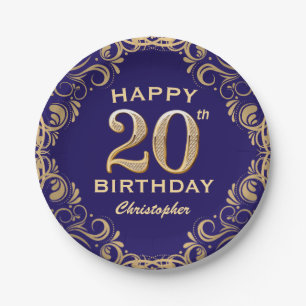 20e verjaardag Navy Blue en Gold Glitter Papieren Bordje