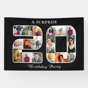 20e verjaardag partij foto collage zwart spandoek