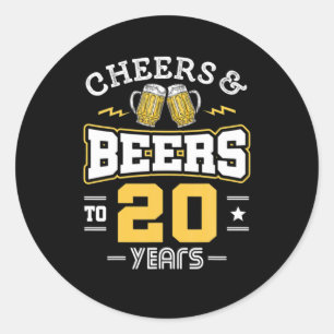20e verjaardag proost en bier verjaardag ronde sticker