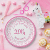 20e verjaardag Random Number Pattern 20 Pink/White Papieren Bordje (Feest)