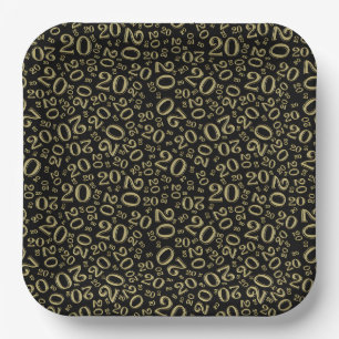 20e verjaardag Random Number Pattern Black/Gold 20 Papieren Bordje