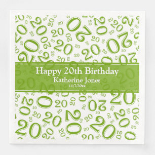 20e verjaardag Random Number Pattern Green/White Servet