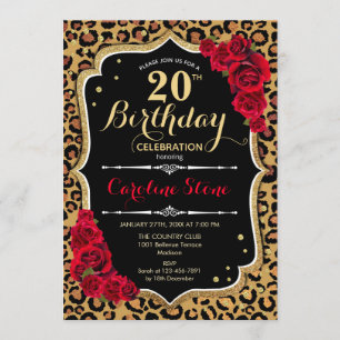 20e verjaardag - Red Roses Luipaard Print Kaart