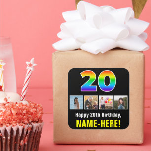 20e verjaardag: Regenboog "20"; Aangepaste Foto's  Vierkante Sticker