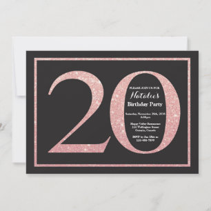 20e Verjaardag Roze Gouden Glitterschoolbord Kaart