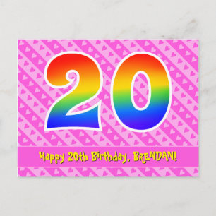 20e verjaardag: Roze strepen & harten, Regenboog 2 Briefkaart