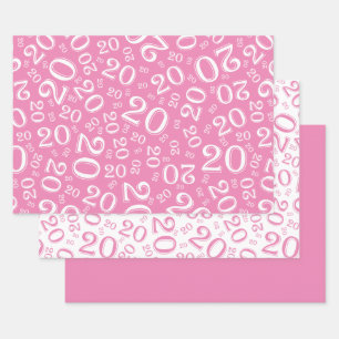 20e verjaardag roze & witte nummerpatroon 20 inpakpapier vel
