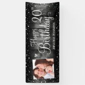 20e verjaardag Rustic Wood Foto Silver Confetti Spandoek (Verticaal)