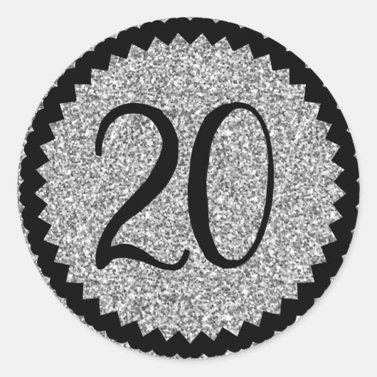 20e verjaardag Silver Glitter Classic Ronde Sticker (Voorkant)