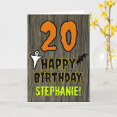 20e verjaardag: Spooky Halloween Thema, aangepaste Kaart (Gele Bloem)